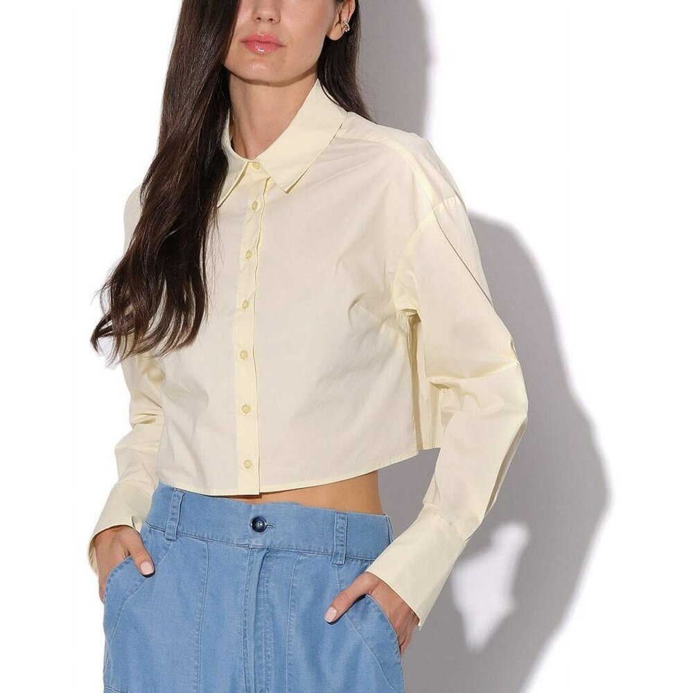 NWT Walter Baker Womens Marsha Cropped button up shirt Top, M, yellow
